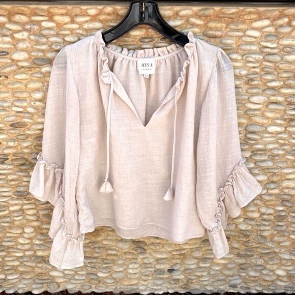 MISA LOS ANGELES Cream Three-Quarter Sleeve Peasant Blouse. Size XS. EUC! - Picture 2 of 8